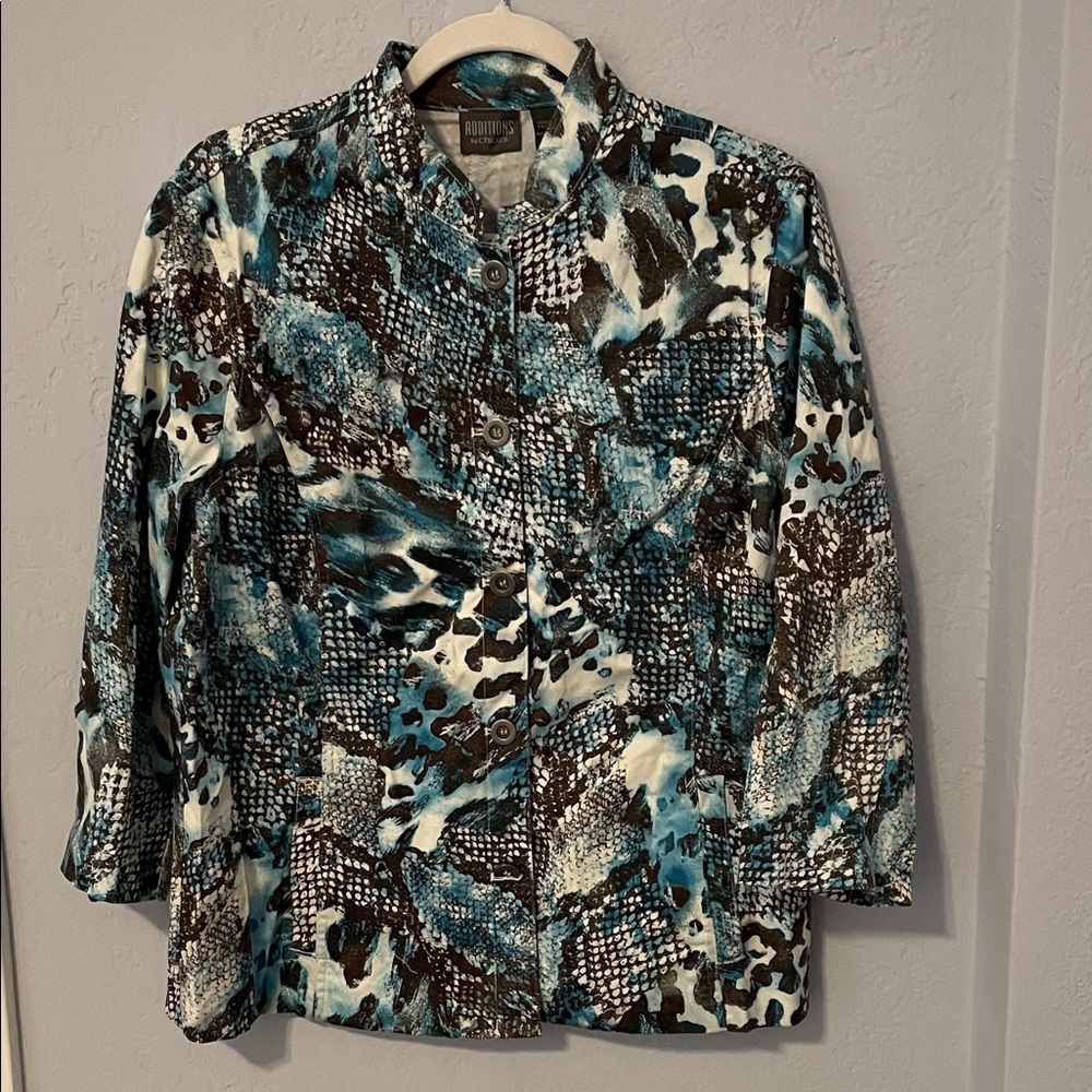 Chico’s Patterned Blue and Brown Women's Blazer